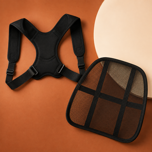 KIT POSTURA PRO 2 EN 1: Corrector de Postura Inteligente + Respaldo Lumbar — Adiós Encorvado, en Serio